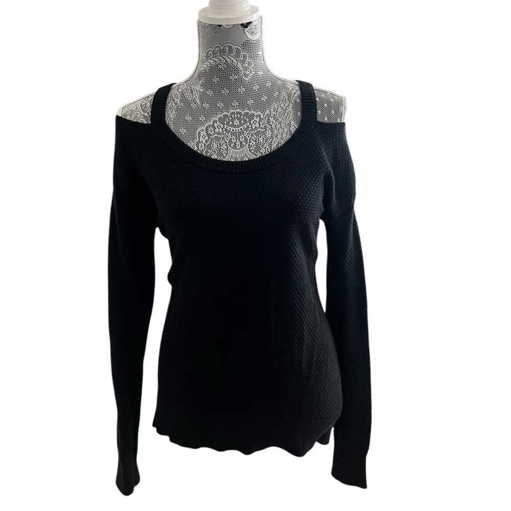 Michael Kors Black Cold Shoulder Textured Knit Sweater Size Small